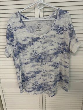 Sonoma White and Blue Short-Sleeve V-Neck Top 2X